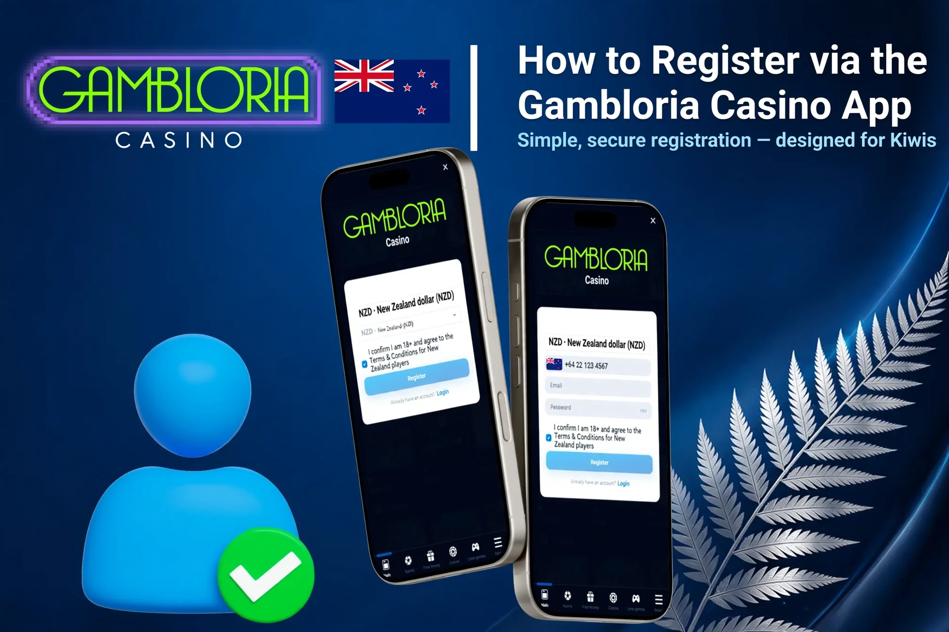 Registration process on the Gambloria mobile app with social login options