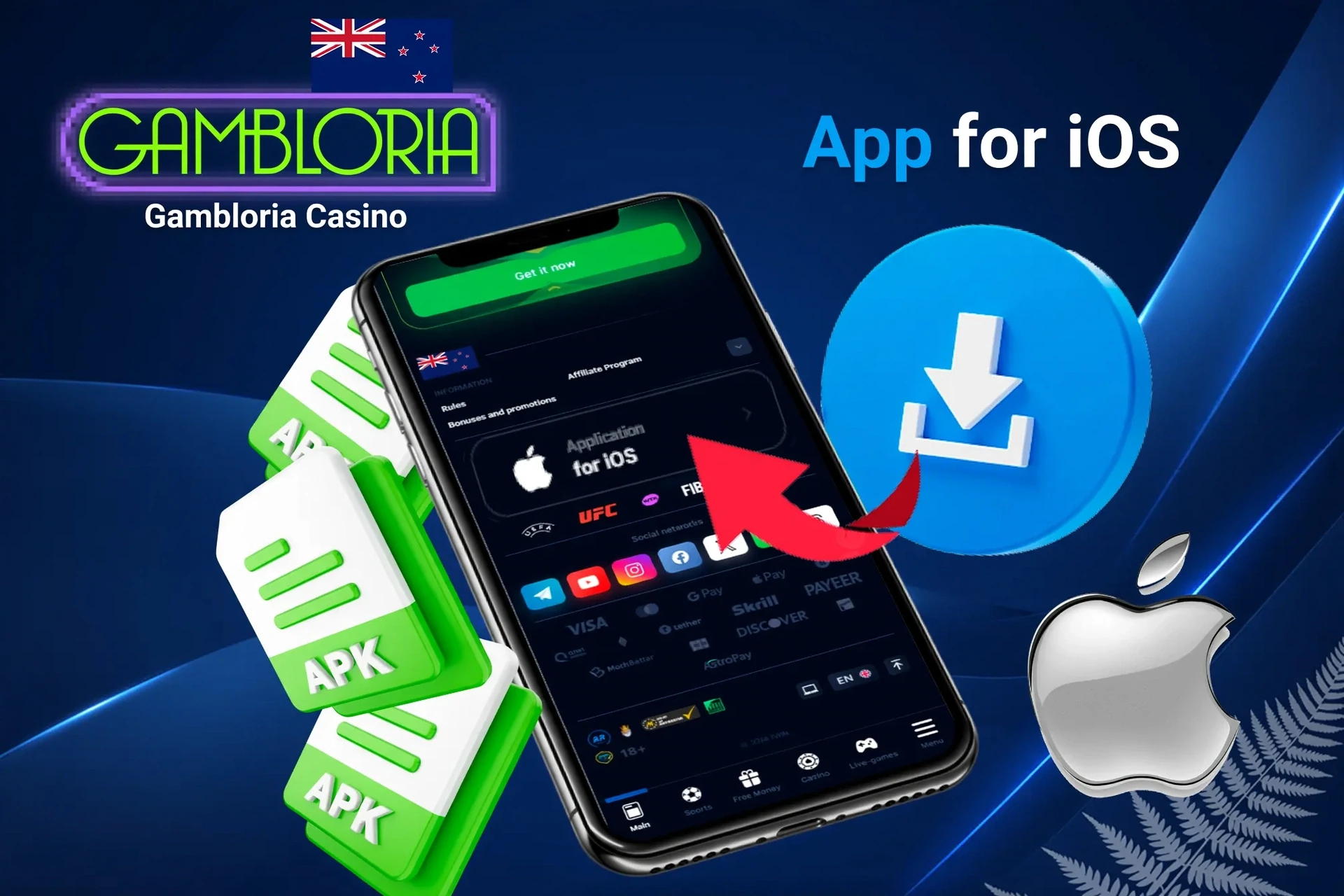 iOS Gambloria Casino shortcut setup screen with Apple logo
