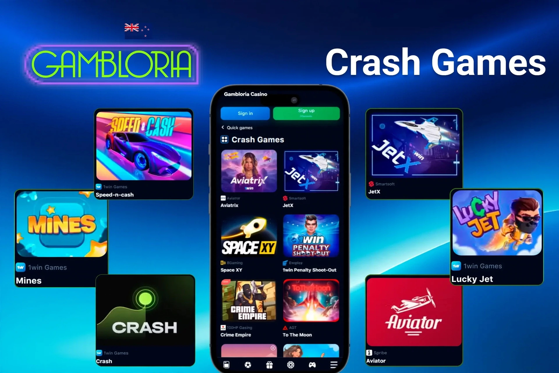crash games such as Mines, Speed-n-cash, JetX, and Lucky Jet displayed on mobile app