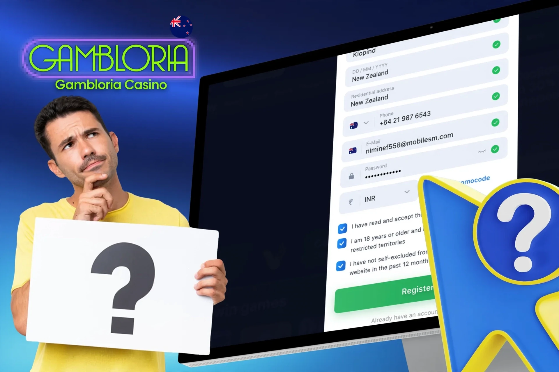 Step-by-step description of the registration process on the website or app for Gambloria Casino