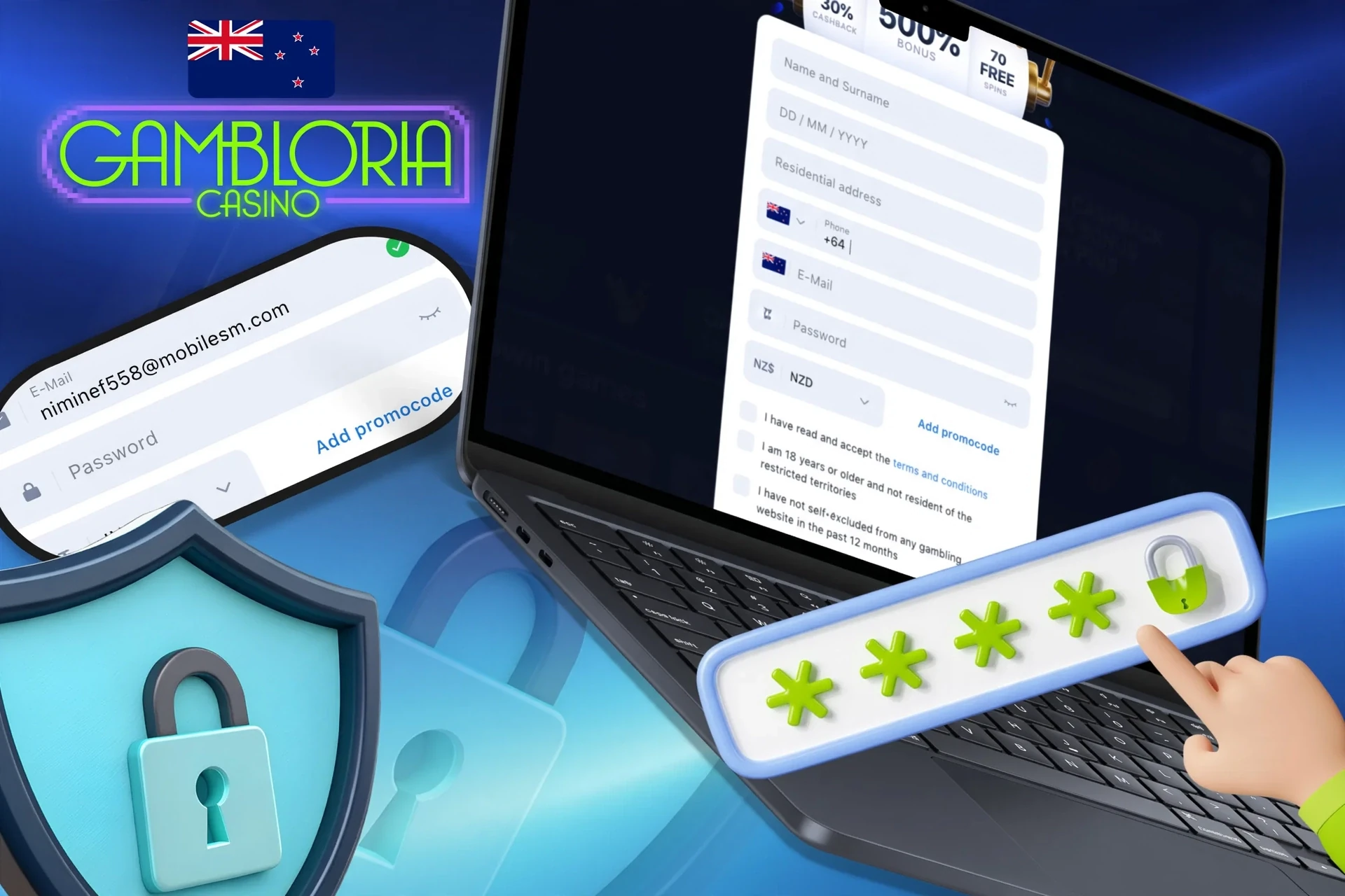 Instructions on how to create a strong and secure password to protect your Gambloria Casino account